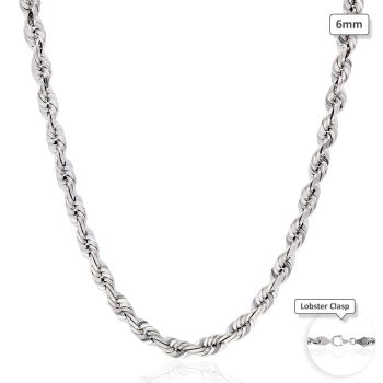 WJD Exclusives 10K Solid White Gold 6mm Diamond Cut Rope Chain Necklace 22″-28″ – 26 Sale Coupon
