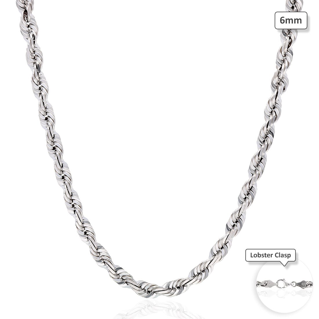 WJD Exclusives 10K Solid White Gold 6mm Diamond Cut Rope Chain Necklace 22″-28″ – 26 Sale Coupon