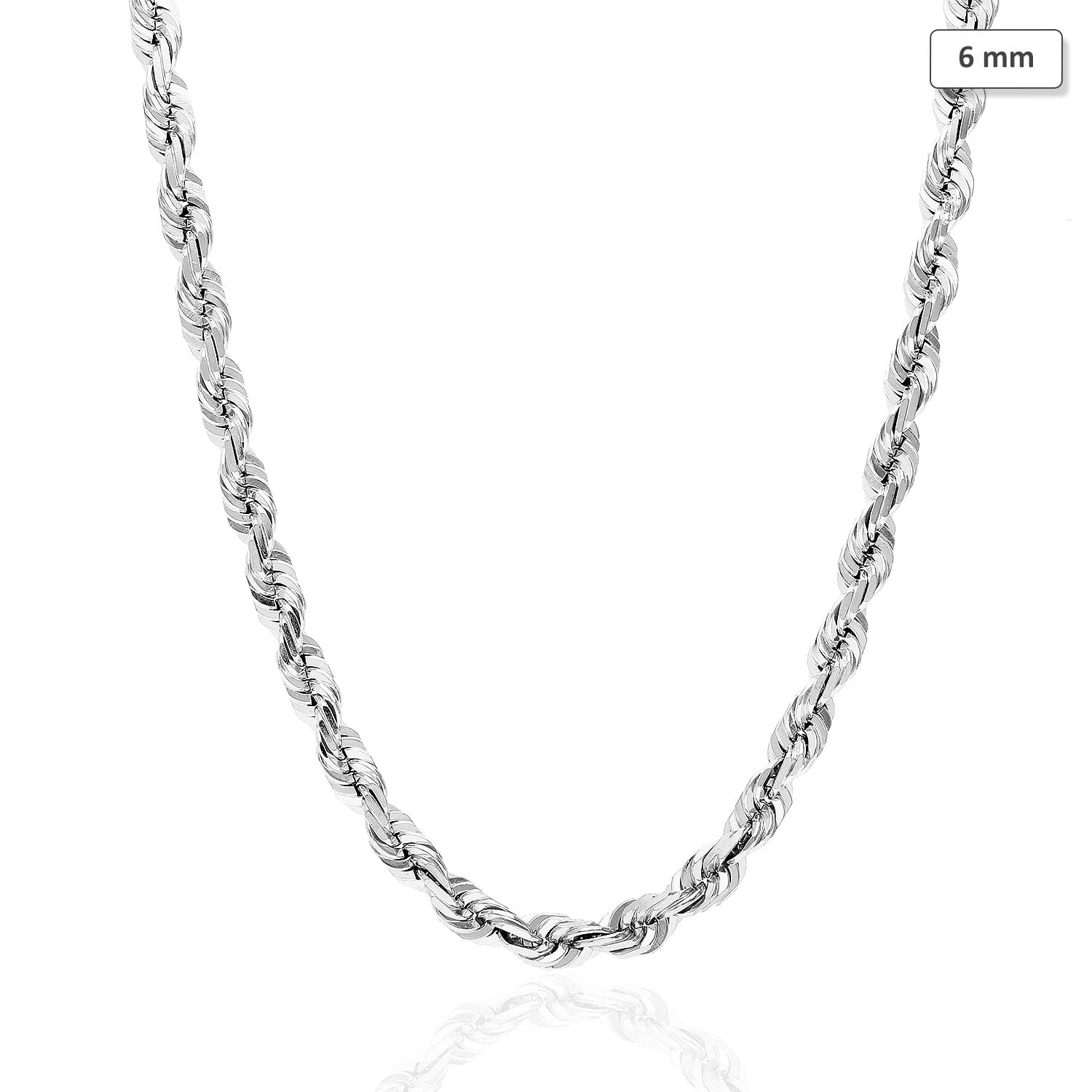 WJD Exclusives 14K Solid White Gold 6mm Diamond Cut Rope Chain Necklace 22″ 24″ 26″ 28″ 30″ Sale Coupon