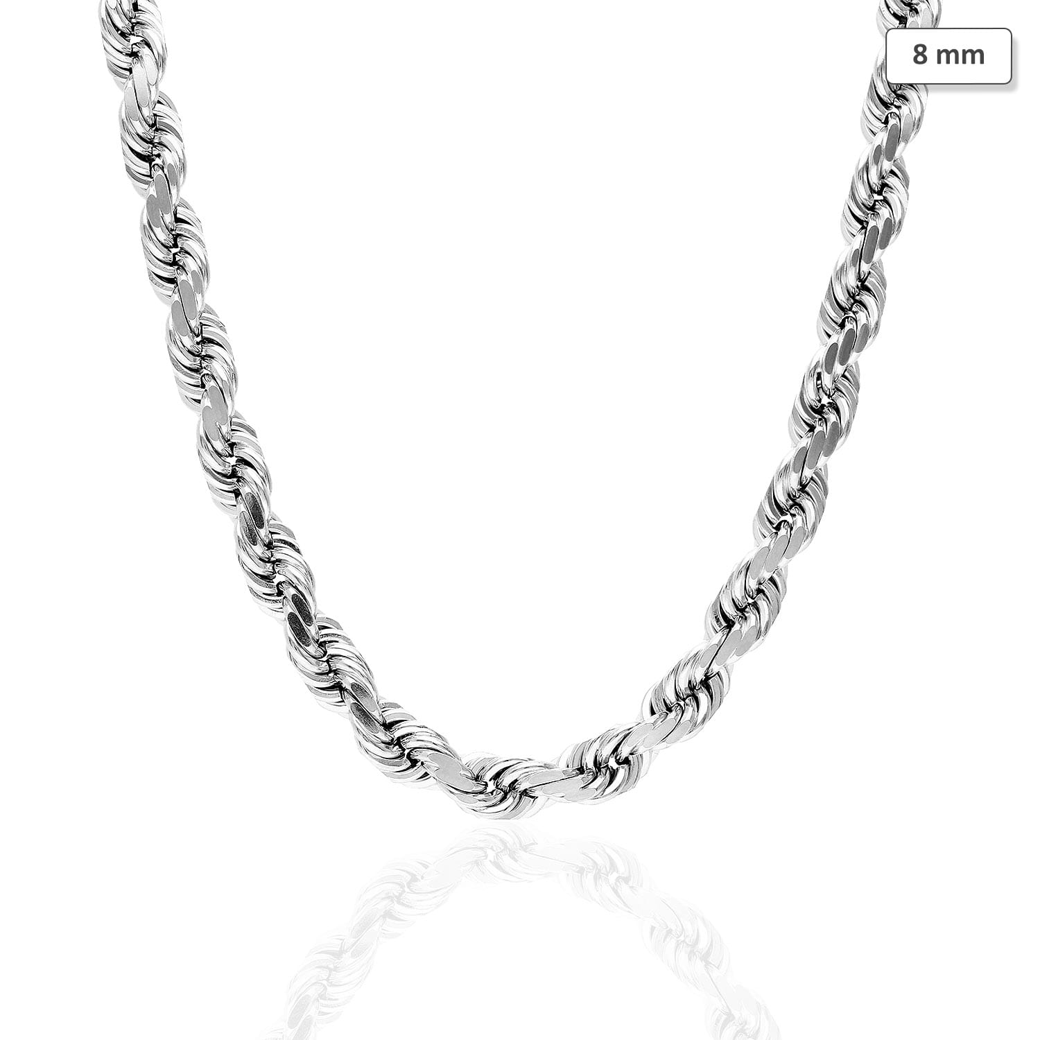 WJD Exclusives 14K Solid White Gold 8mm Diamond Cut Rope Chain Necklace 20″ 22″ 24″ 26″ 28″ Sale Coupon
