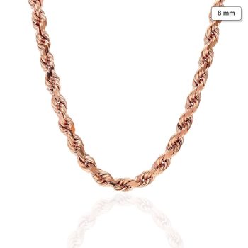 WJD Exclusives 14K Solid Rose Gold 8mm Diamond Cut Rope Chain Necklace 22″ 24″ 26″ 28″ Sale Coupon