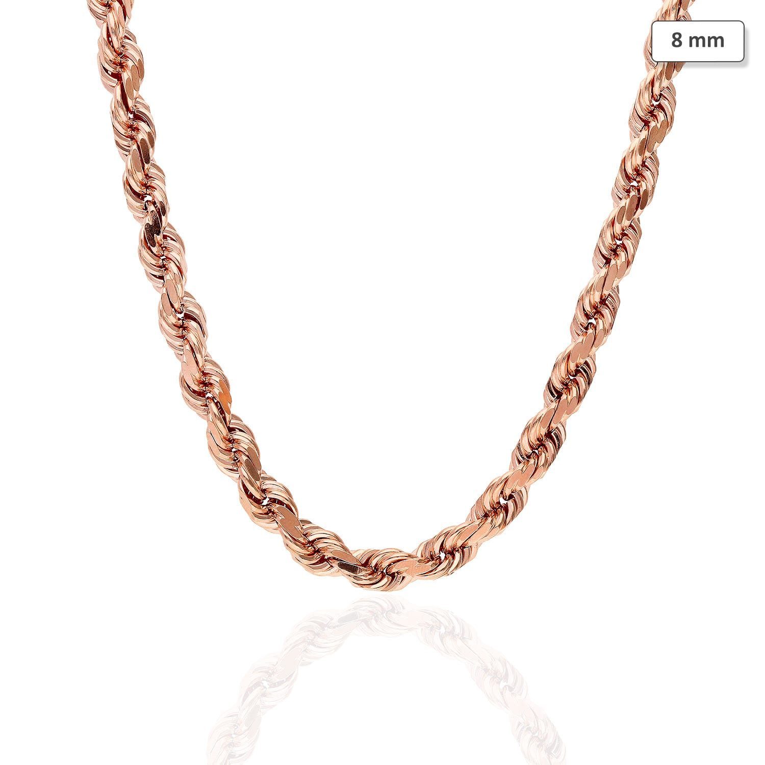 WJD Exclusives 14K Solid Rose Gold 8mm Diamond Cut Rope Chain Necklace 22″ 24″ 26″ 28″ Sale Coupon
