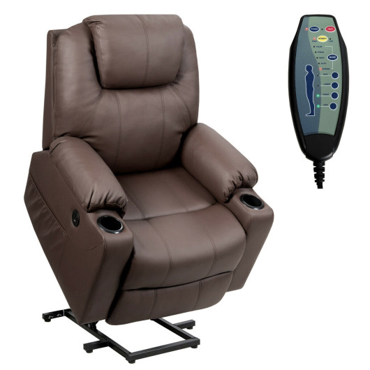 CostwayElectric Power Lift Leather Massage Sofa-Brown Sale Coupon