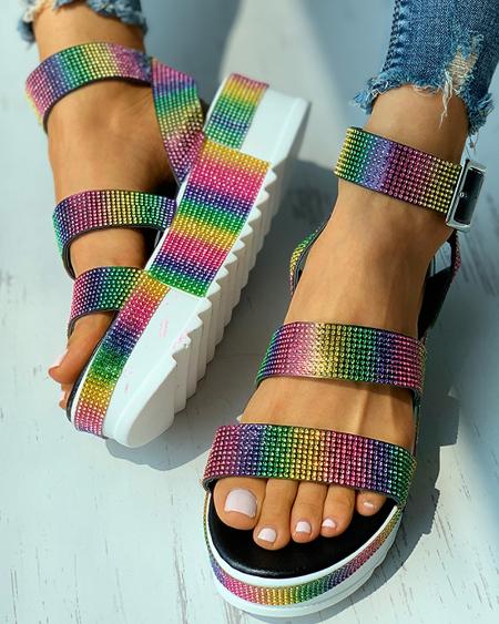 CHICME Studded Colorblock Buckled Platform Sandals Sale Coupon