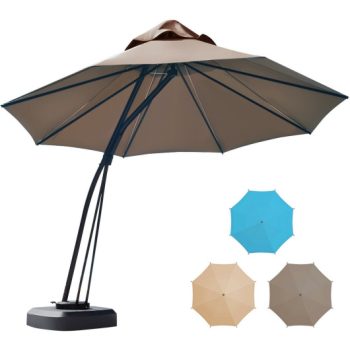 Costway11 Feet Outdoor Cantilever Hanging Umbrella with Base and Wheels-Tan Sale Coupon
