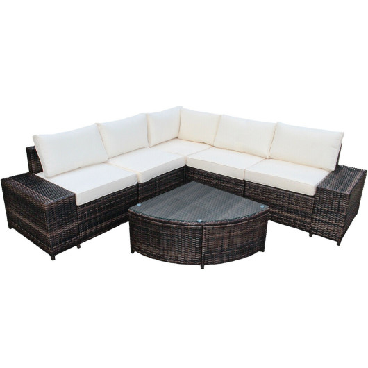 Costway6 Pieces Rattan Furniture Cushioned Sofa Set-White Sale Coupon