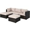 Costway5 Pcs Patio Rattan Sofa Set with Cushion and Ottoman-Beige Sale Coupon