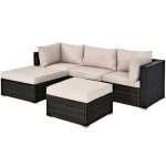 Costway5 Pcs Patio Rattan Sofa Set with Cushion and Ottoman-Beige Sale Coupon