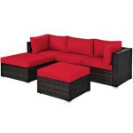 Costway5 Pcs Patio Rattan Sofa Set with Cushion and Ottoman-Red Sale Coupon