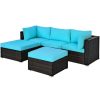 Costway5 Pcs Patio Rattan Sectional Conversation Ottoman Furniture Set-Blue Sale Coupon