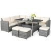 Costway7 Pieces Patio Rattan Dining Furniture Sectional Sofa Set with Wicker Ottoman-Beige Sale Coupon