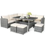 Costway7 Pieces Patio Rattan Dining Furniture Sectional Sofa Set with Wicker Ottoman-Beige Sale Coupon