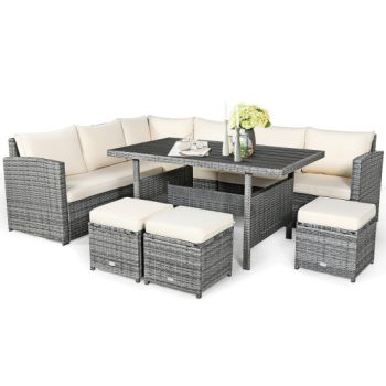 Costway7 Pieces Patio Rattan Dining Furniture Sectional Sofa Set with Wicker Ottoman-Beige Sale Coupon