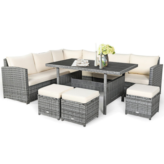 Costway7 Pieces Patio Rattan Dining Furniture Sectional Sofa Set with Wicker Ottoman-Beige Sale Coupon