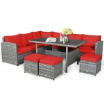 Costway7 Pieces Patio Rattan Dining Furniture Sectional Sofa Set with Wicker Ottoman-Red Sale Coupon