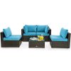 Costway5 Pieces Cushioned Patio Rattan Furniture Set with Glass Table-Turquoise Sale Coupon