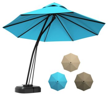 Costway11 Feet Outdoor Cantilever Hanging Umbrella with Base and Wheels-Turquoise Sale Coupon