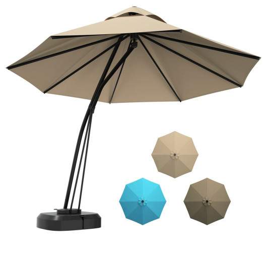 Costway11 Feet Outdoor Cantilever Hanging Umbrella with Base and Wheels-Beige Sale Coupon