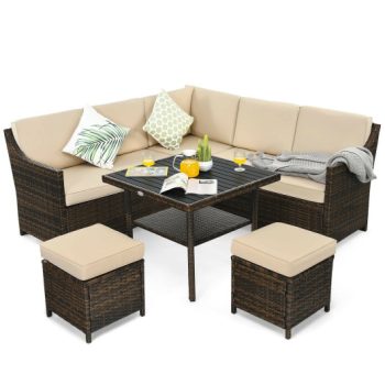 Costway6 Pieces Patio Rattan Dining Sofa Funiture Set Sale Coupon
