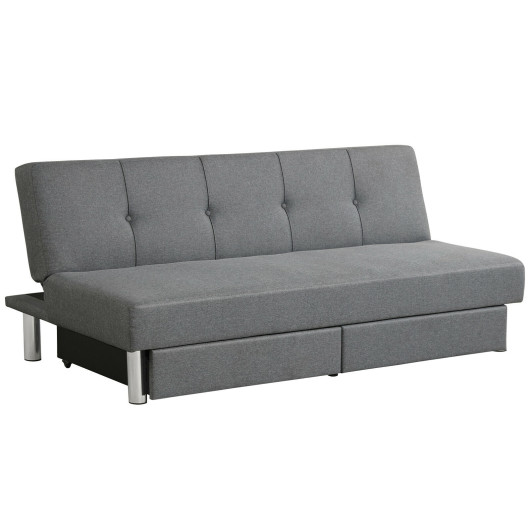 CostwayConvertible Futon Sofa Bed Adjustable Couch Sleeper with Two Drawers Grey Sale Coupon