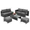 Costway6 Pieces Patio Rattan Furniture Set Space Saving Cushioned No Assembly-Gray Sale Coupon