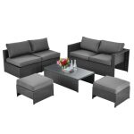 Costway6 Pieces Patio Rattan Furniture Set Space Saving Cushioned No Assembly-Gray Sale Coupon
