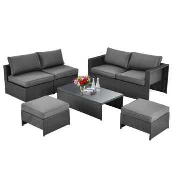 Costway6 Pieces Patio Rattan Furniture Set Space Saving Cushioned No Assembly-Gray Sale Coupon
