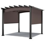 Costway10 x 10ft Patio Pergola Gazebo Sun Shade Shelter with Retractable Canopy-Coffee Sale Coupon
