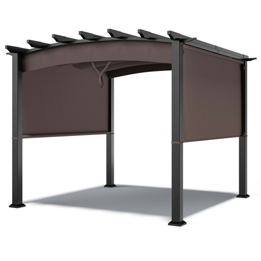 Costway10 x 10ft Patio Pergola Gazebo Sun Shade Shelter with Retractable Canopy-Coffee Sale Coupon