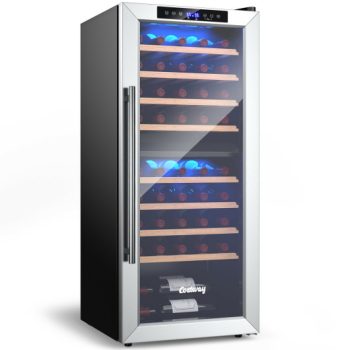 Costway43 Bottle Wine Cooler Refrigerator Dual Zone Temperature Control with 8 Shelves-Black Sale Coupon