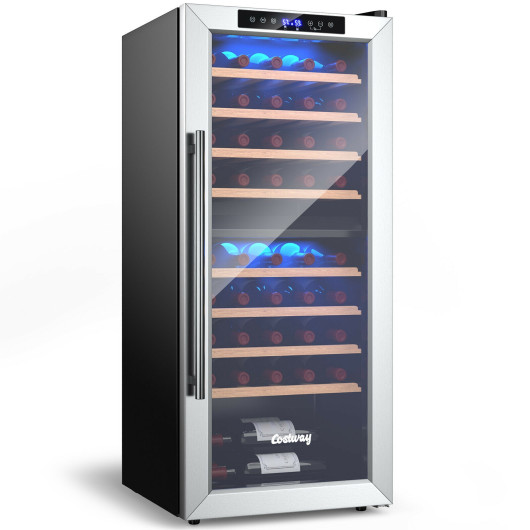 Costway43 Bottle Wine Cooler Refrigerator Dual Zone Temperature Control with 8 Shelves-Black Sale Coupon