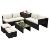 Costway8 Pieces Patio Rattan Storage Table Furniture Set-Off White Sale Coupon