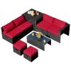 Costway8 Pieces Patio Rattan Storage Table Furniture Set-Red Sale Coupon