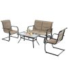 Costway4 Pieces Outdoor Patio Furniture Set with Padded Glider Loveseat and Coffee Table-Brown Sale Coupon