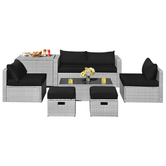 Costway8 Pieces Patio Rattan Furniture Set with Storage Waterproof Cover and Cushion-Black Sale Coupon