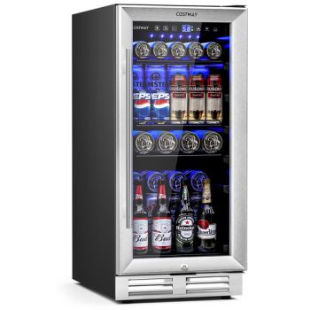 Costway15 Inch 100 Can Built-in Freestanding Beverage Cooler Refrigerator with Adjustable Temperature and Shelf-Silver Sale Coupon