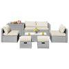 Costway8 Pieces Patio Rattan Furniture Set with Storage Waterproof Cover and Cushion-Off White Sale Coupon