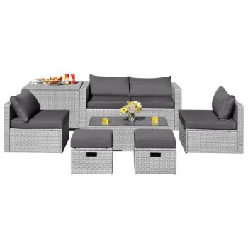 Costway8 Pieces Patio Rattan Furniture Set with Storage Waterproof Cover and Cushion-Gray Sale Coupon