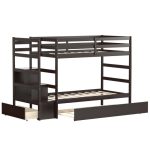 CostwayTwin Over Twin Bunk Bed with Storage Shelf and Drawer-Espresso Sale Coupon