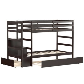 CostwayTwin Over Twin Bunk Bed with Storage Shelf and Drawer-Espresso Sale Coupon