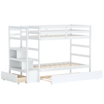 CostwayTwin Over Twin Bunk Bed with Storage Shelf and Drawer-White Sale Coupon