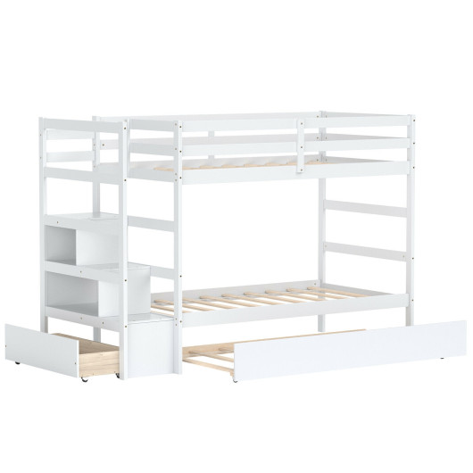 CostwayTwin Over Twin Bunk Bed with Storage Shelf and Drawer-White Sale Coupon