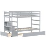 CostwayTwin Over Twin Bunk Bed with Storage Shelf and Drawer-Light Gray Sale Coupon
