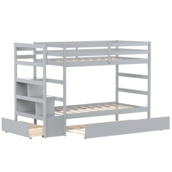 CostwayTwin Over Twin Bunk Bed with Storage Shelf and Drawer-Light Gray Sale Coupon