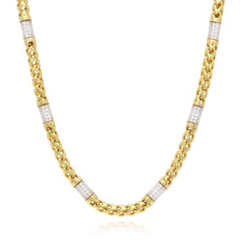 WJD Exclusives 14K Yellow Gold 5mm Round Franco Simulated Diamond Bullet Chain Necklace 22″-26″ – 26 Sale Coupon