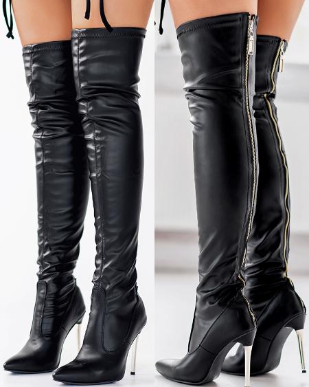 CHICME Zipper Knee-High Thin Heel Boots Sale Coupon