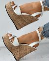 CHICME Peep Toe Cutout Woven Flax Wedges Sandals Sale Coupon
