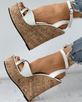 CHICME Peep Toe Cutout Woven Flax Wedges Sandals Sale Coupon