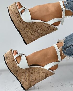 CHICME Peep Toe Cutout Woven Flax Wedges Sandals Sale Coupon