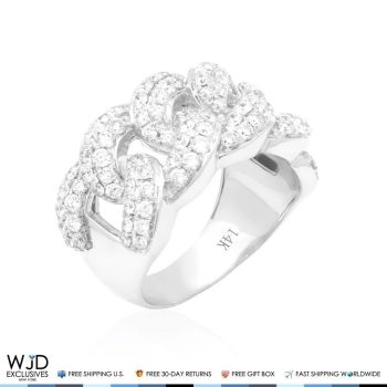 WJD Exclusives 2.50Ct Natural Diamond Miami Cuban  Ring 14K White Gold VVS1-VVS2 Sale Coupon